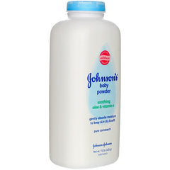 Johnson's Aloe and Vitamin E baby powder pour into hand demonstrates controlled application