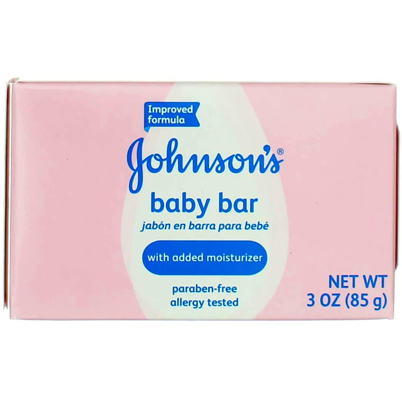 Johnson's baby bar soap boxed front view with two bars for gentle bath time cleansing.
