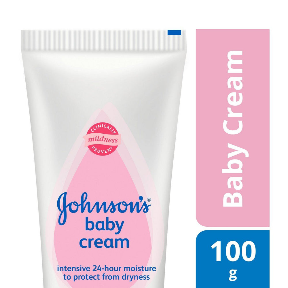 Johnson's Baby Cream texture closeup, creamy formula for sensitive skin.