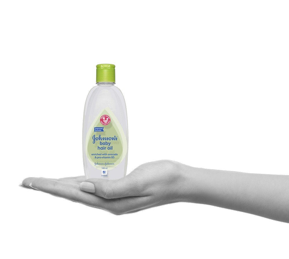 Johnson's Baby Hair Oil 100ml packaging suggests travel-friendly design
