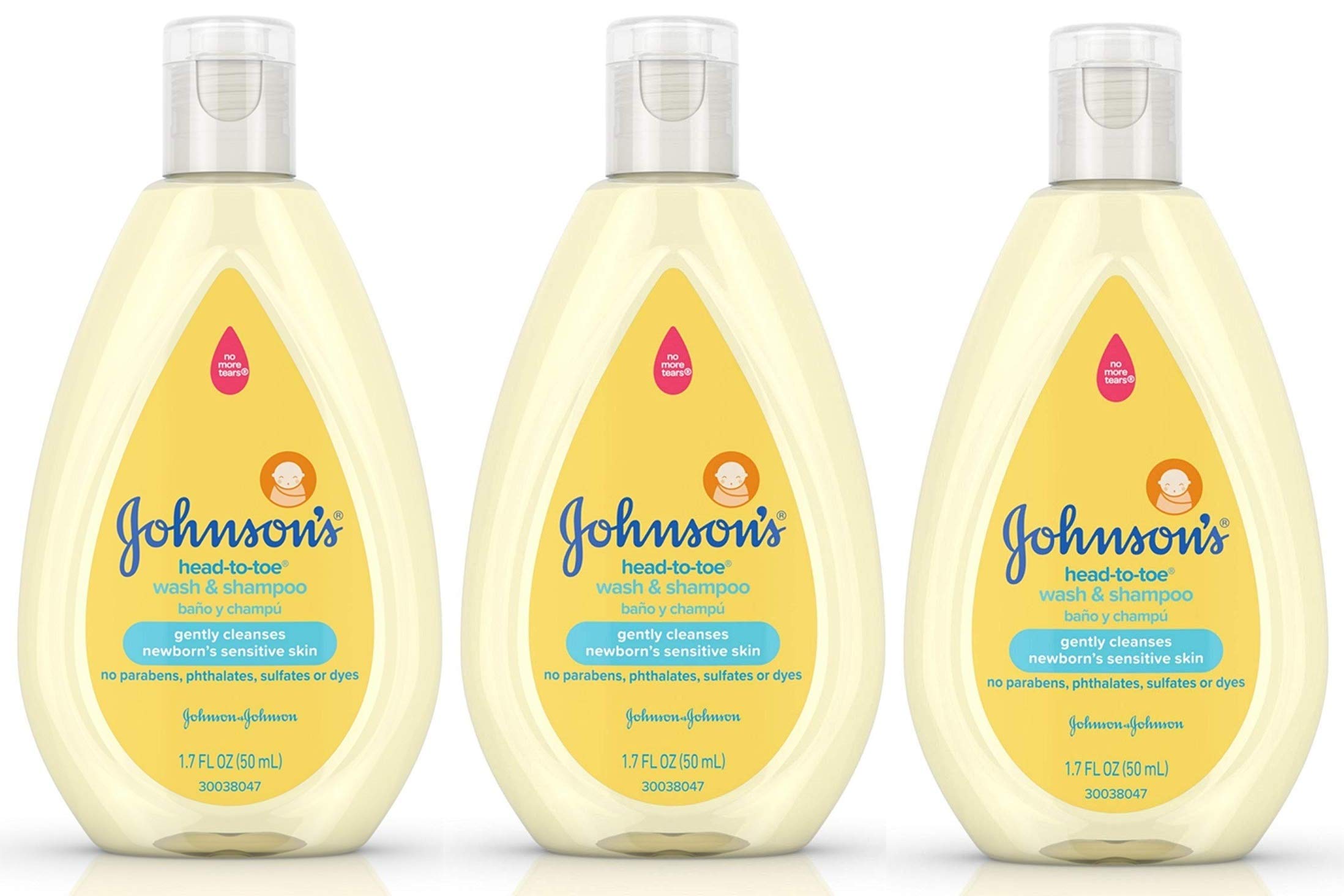 Johnson's Head-to-Toe Wash & Shampoo bottle shows gentle formula for baby skin