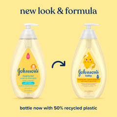 Johnson's Baby tear-free formula shown as foam to ease bath time.