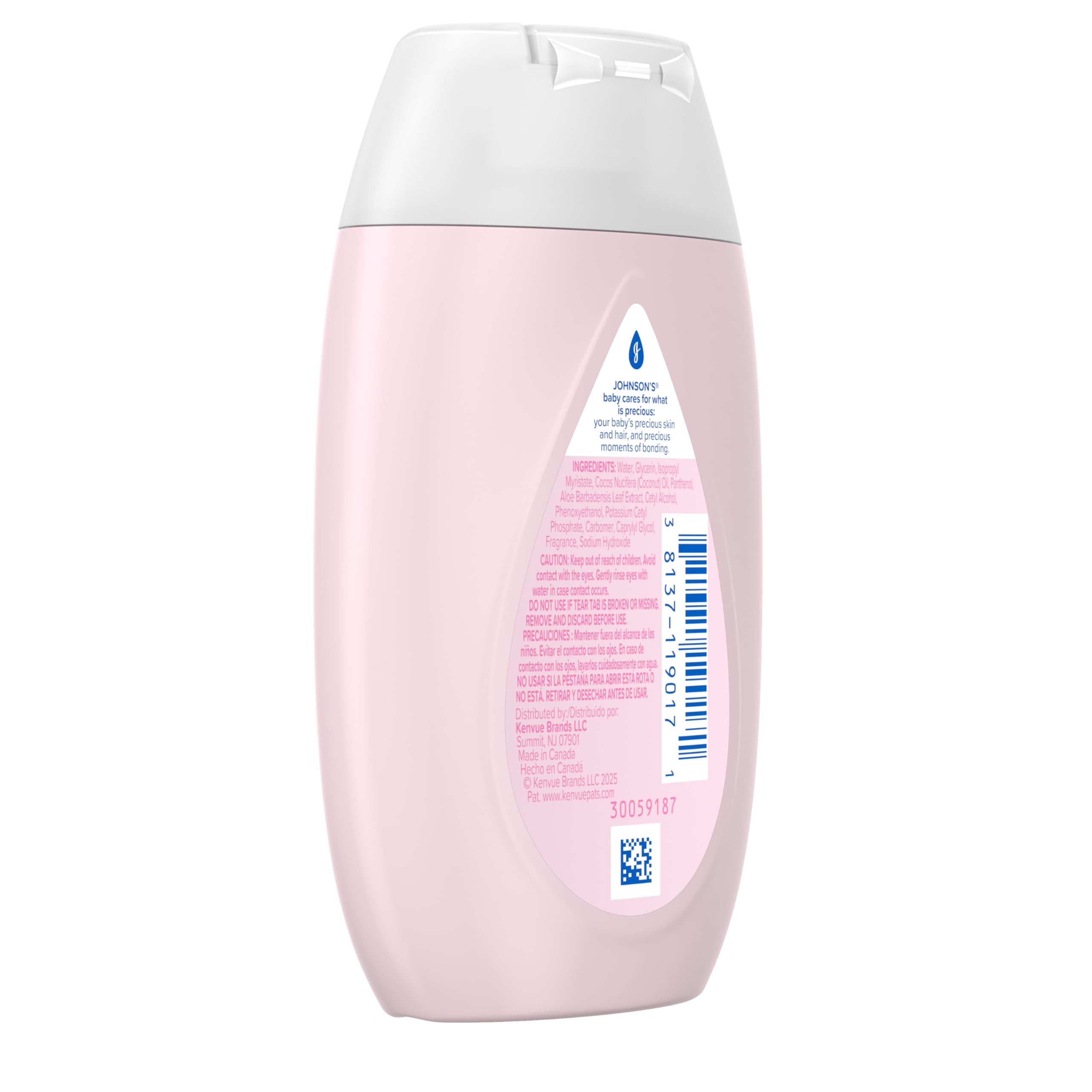 Johnson's Baby Lotion 50% recycled plastic packaging on shelf.