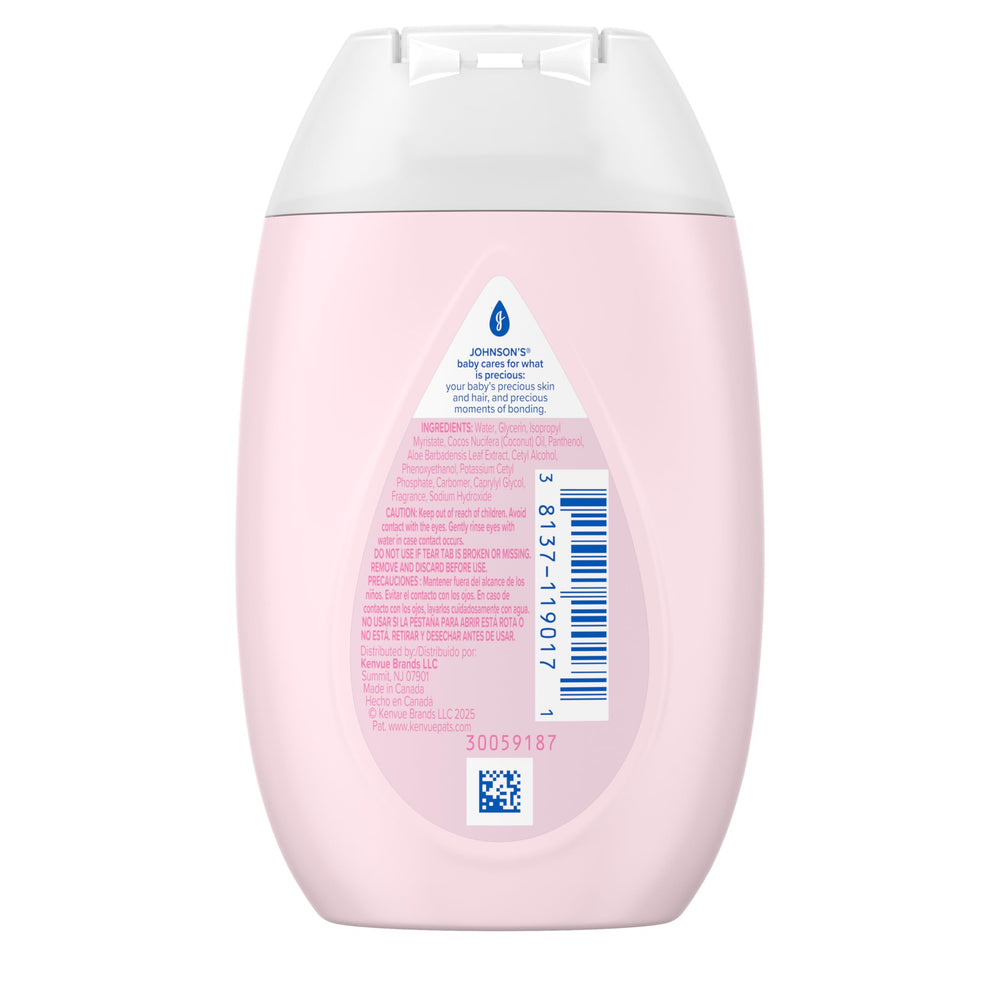 Johnson's Baby Lotion massaged on baby's arm shows moisturized, protected skin.