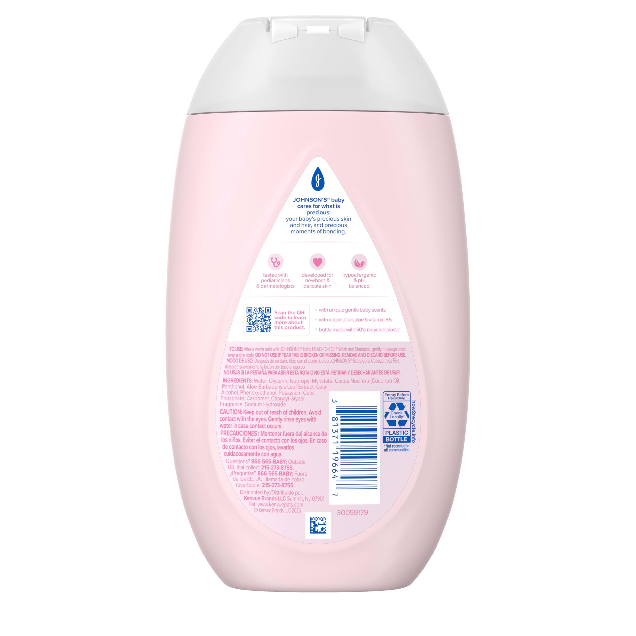 Packaging of Johnson's Baby Lotion made with 50% recycled plastic