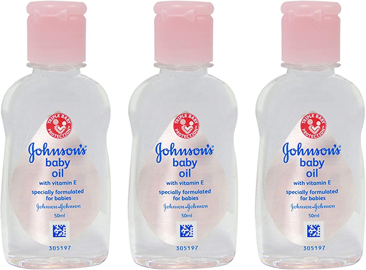 Johnson's Baby Massage Oil 50ml bottle pour for gentle baby massage routines.
