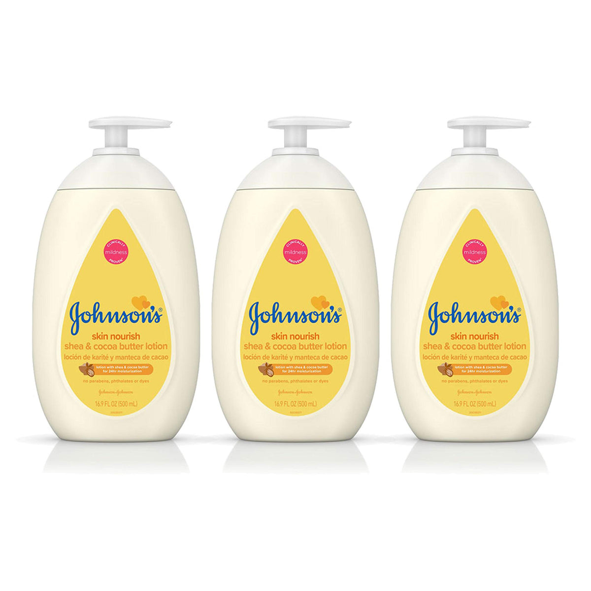Johnson's Baby Moisturizing Dry Skin Lotion pack3 front view for gentle hydration after bath