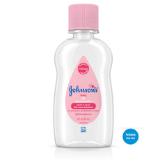 Johnson's Baby Oil bottle cap close-up emphasizes gentle, mild formula for delicate skin.