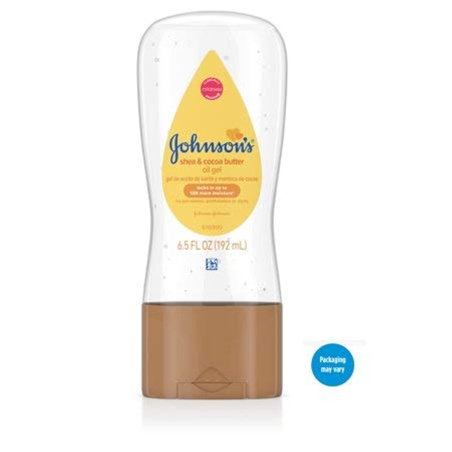 Johnson's Baby Oil Gel texture closeup shows smooth application and fast absorption.