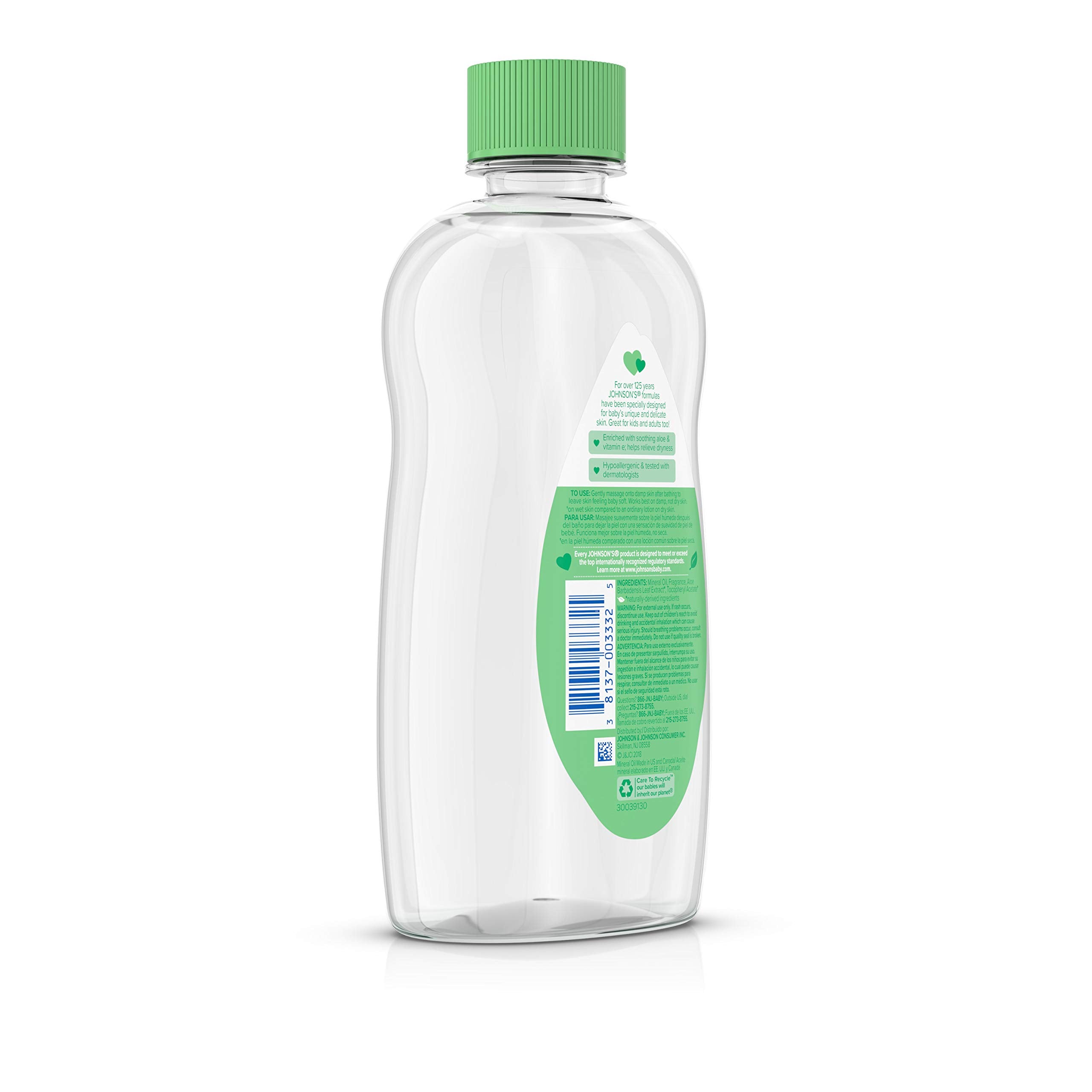 Hypoallergenic Johnson's Baby Oil is dermatologist-tested for sensitive skin.