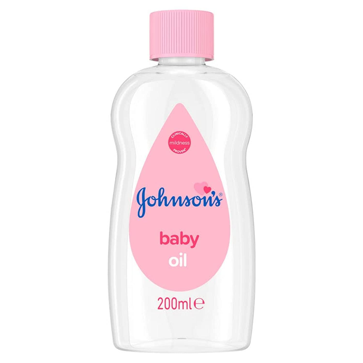 Johnson's Baby Oil pack of 6 bottles, close-up, gentle moisture for delicate skin.