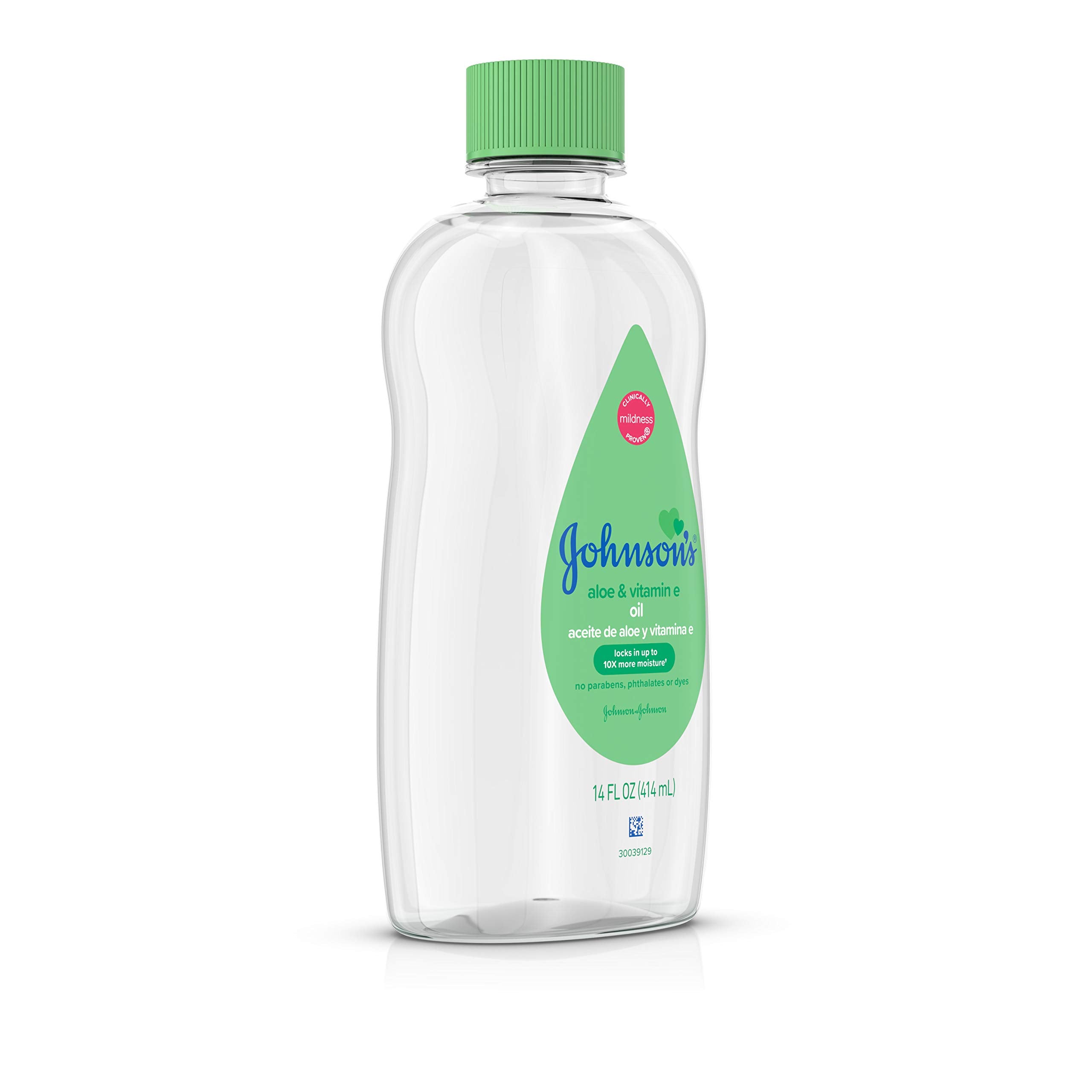 Johnson's Baby Oil with Vitamin E provides nourishing care for dry skin.