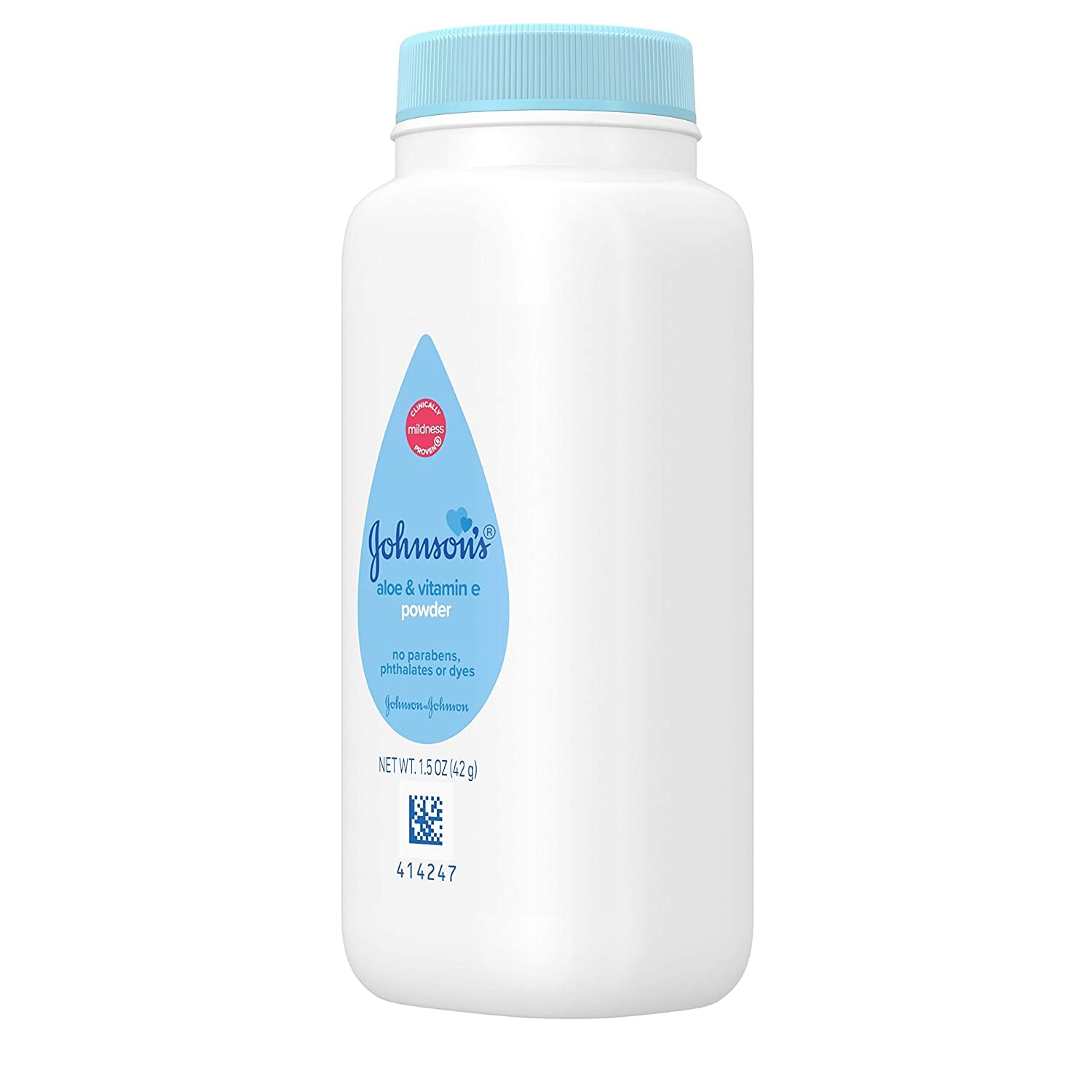Johnson's Baby Powder with aloe and vitamin E highlights skin-softening, hypoallergenic care