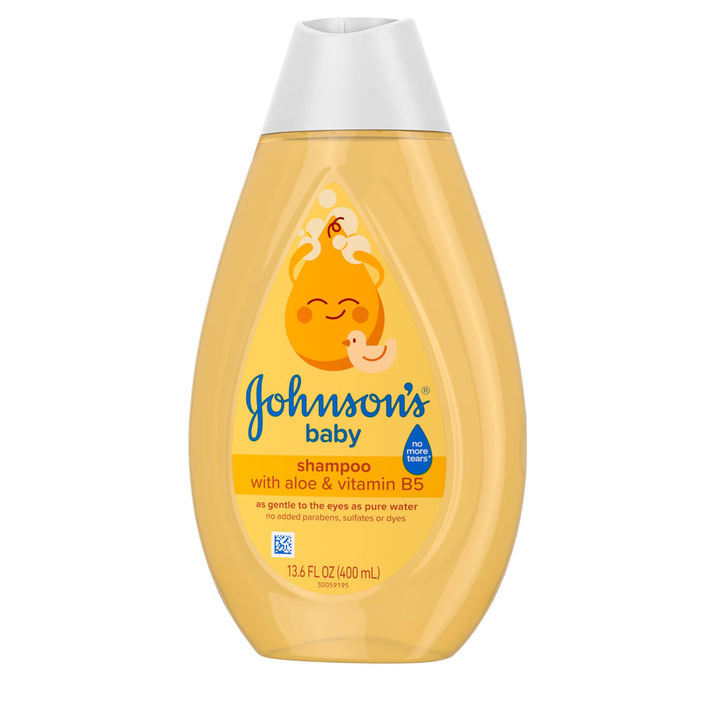 Johnson's Baby Shampoo bottle indicates 50% recycled plastic in packaging.