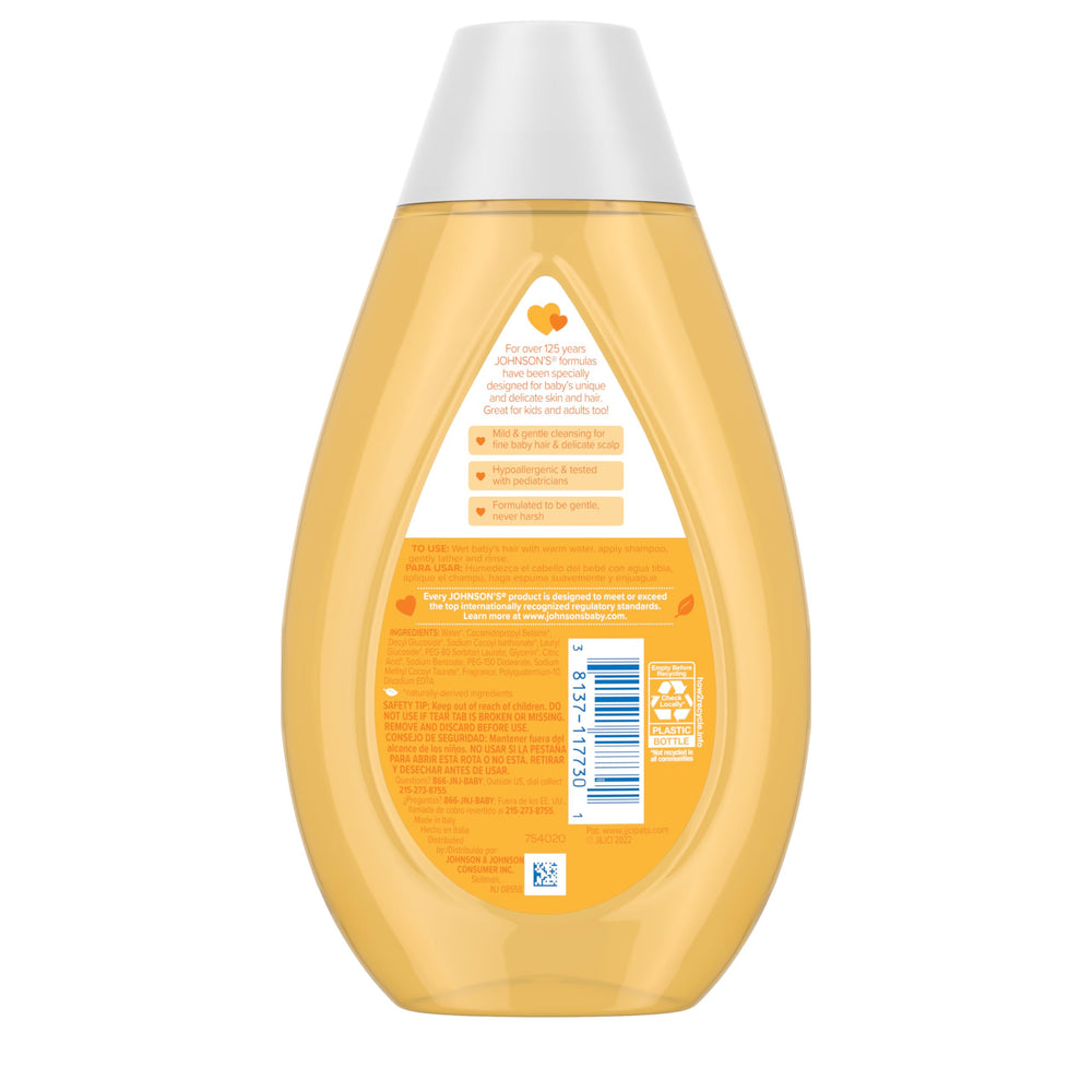 Johnson's Baby Shampoo on shelf suggests family-friendly use from newborns to kids.