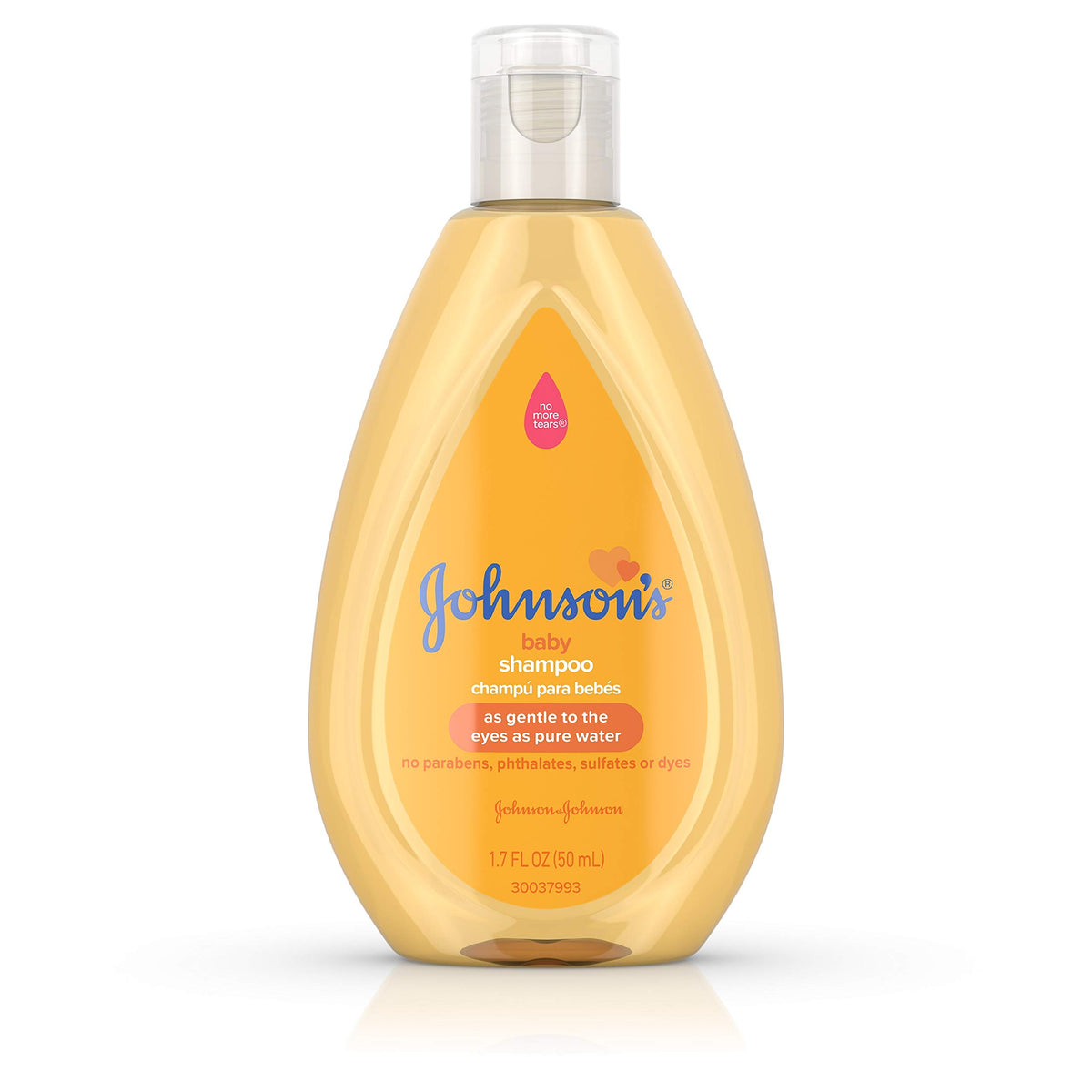Johnson's Baby Shampoo tear-free bottle demonstrates gentle bath care for delicate eyes.