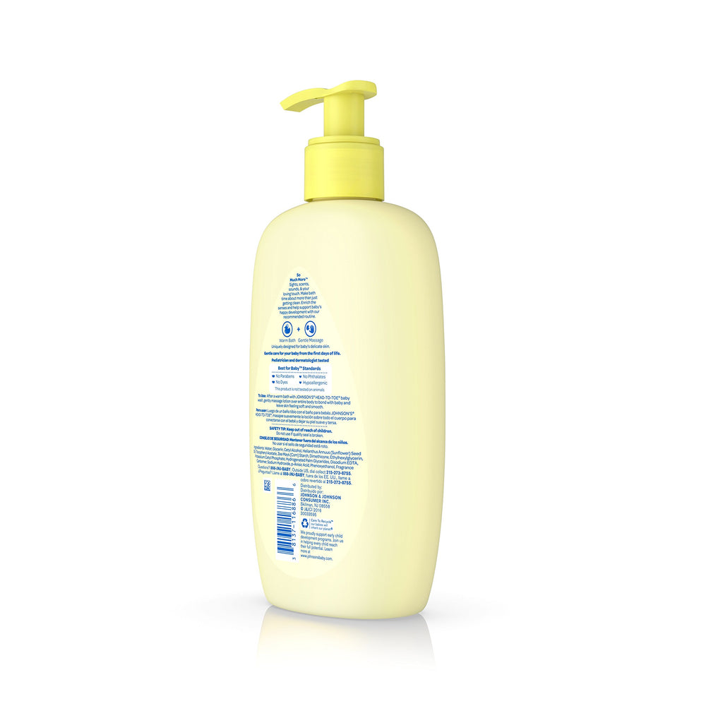 Application view of Johnson's Head-to-Toe Lotion for easy daily routine.