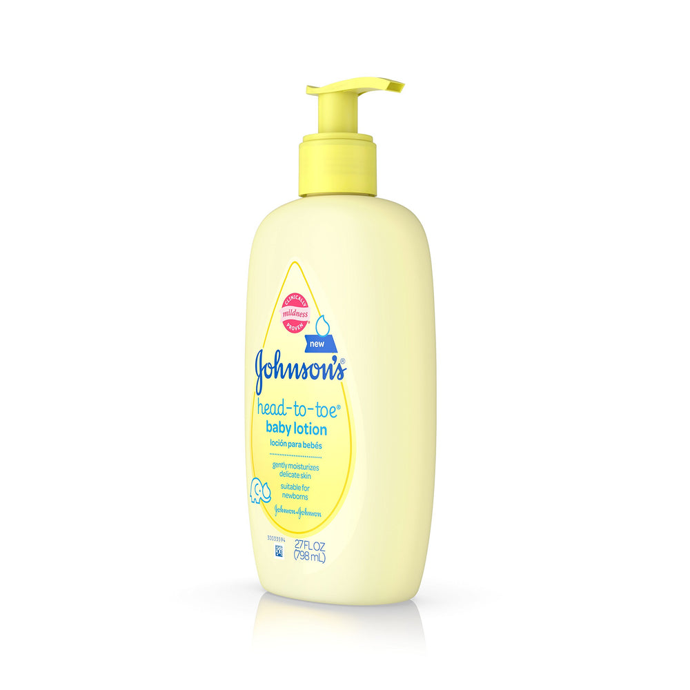 Johnson's Head-to-Toe Baby Lotion free-from parabens and dyes supports gentle care.