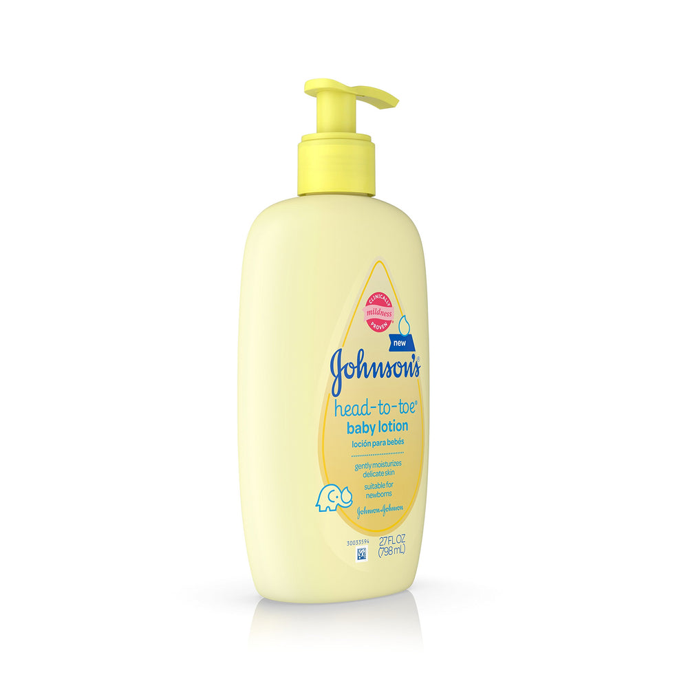 Johnson's Head-to-Toe Baby Lotion newborn-skin closeup nourishes delicate texture.