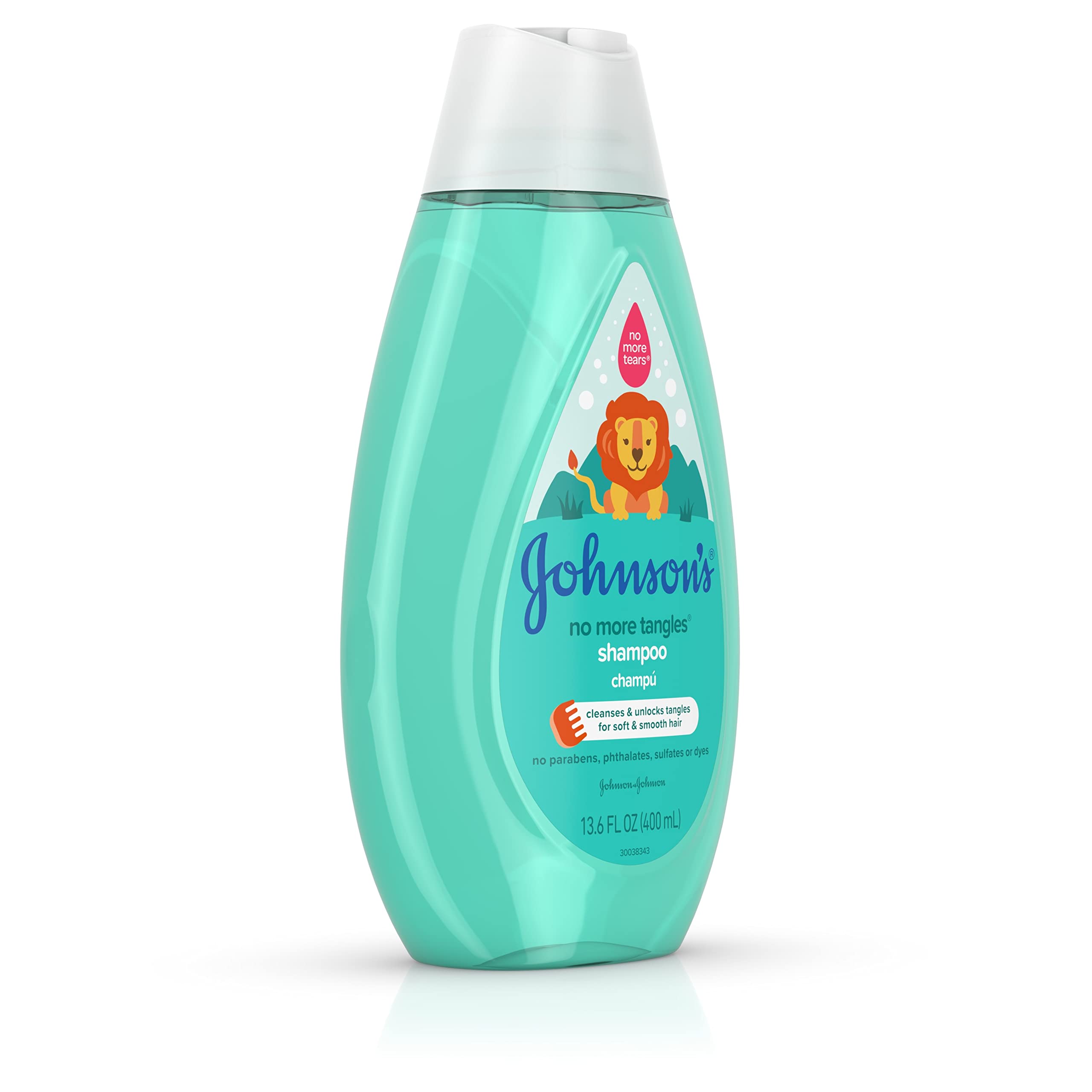 Johnson's No More Tangles Shampoo hypoallergenic badge emphasizes kid-friendly care.