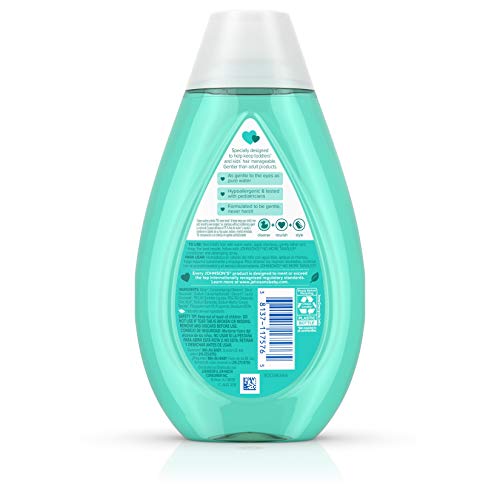 Johnson's No More Tangles Shampoo pediatrician-tested logo communicates trusted care.