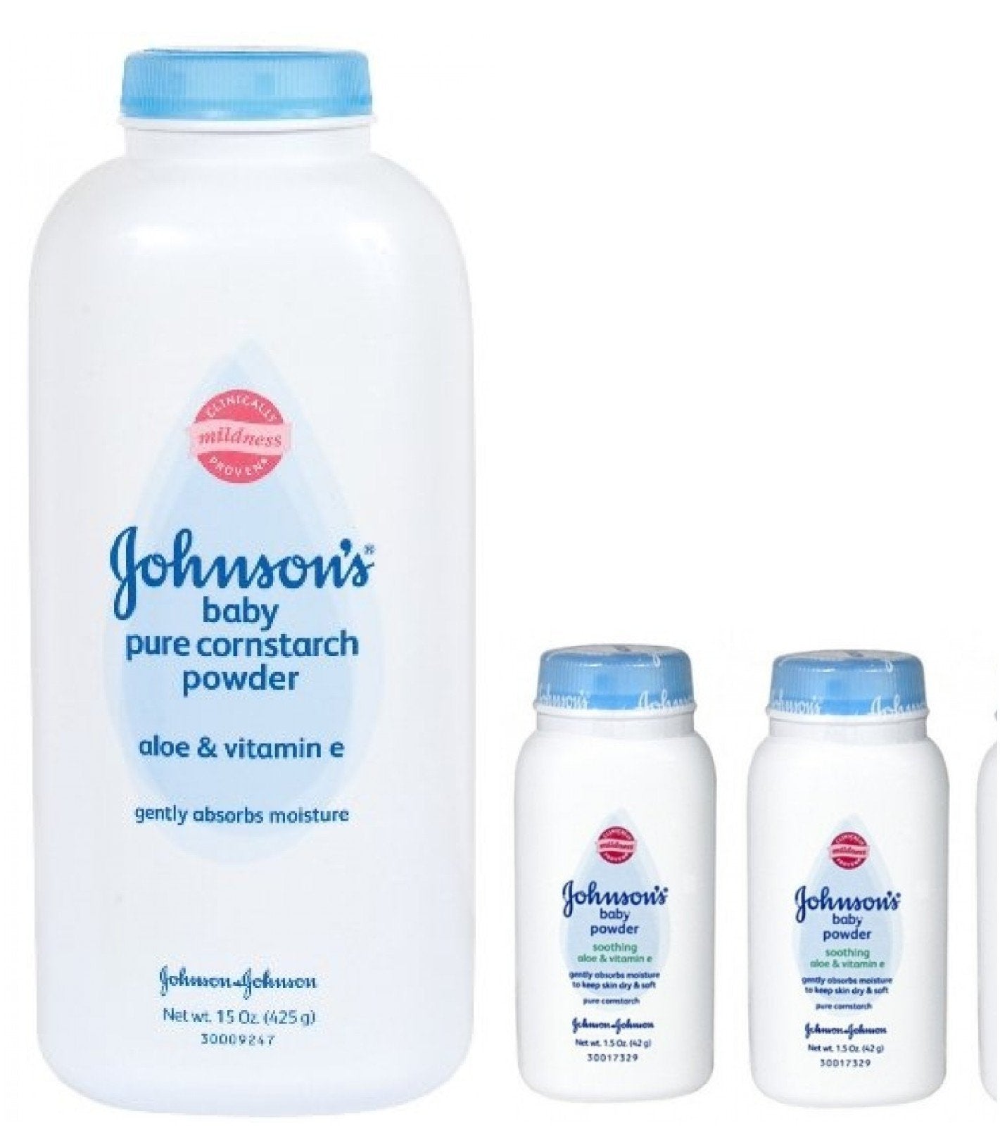 Johnson's Pure Cornstarch travel size powder for on the go moisture control and quick refreshment.