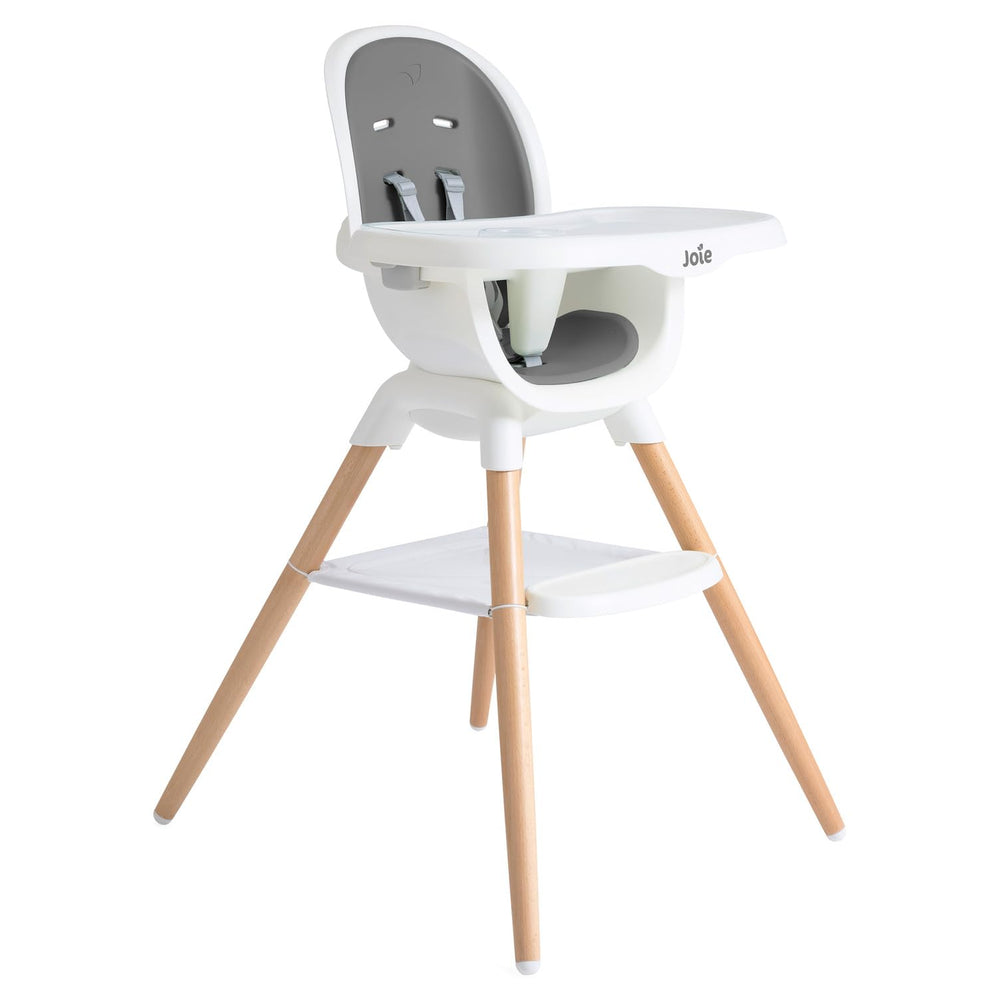Joie Chai highchair wood legs provide sturdy, stylish support at mealtimes.