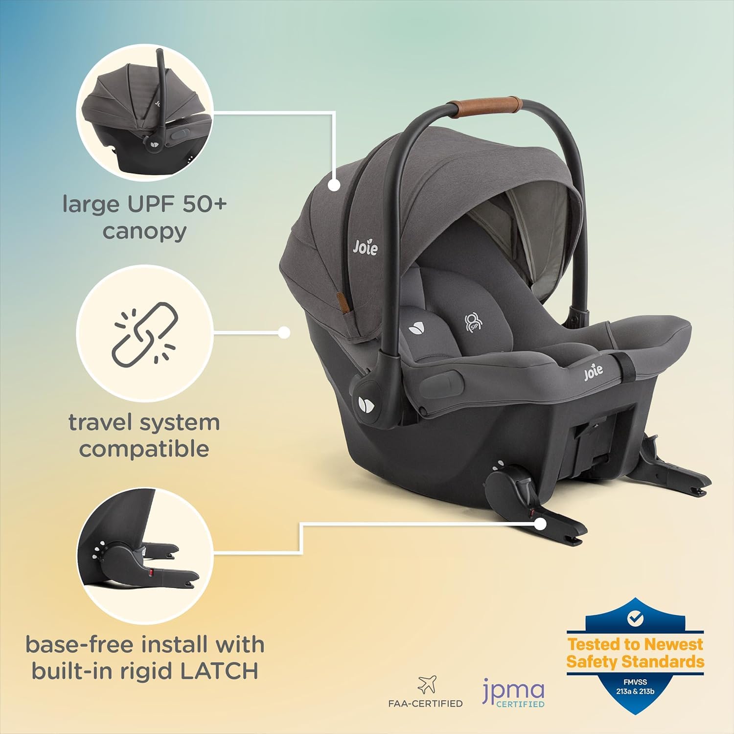 Joie Mint Latch side impact protection aids infant safety during bumps.