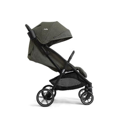 Joie Nutmeg upf-50-plus-canopy shields baby from sun during outings.