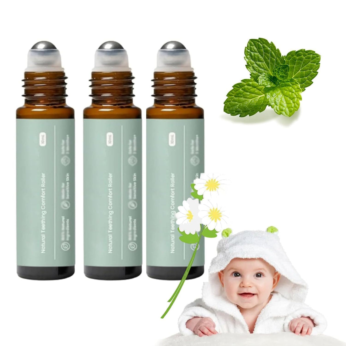 JOIEFIEX teething roller 3pc pack provides natural, gentle relief for fussier babies.