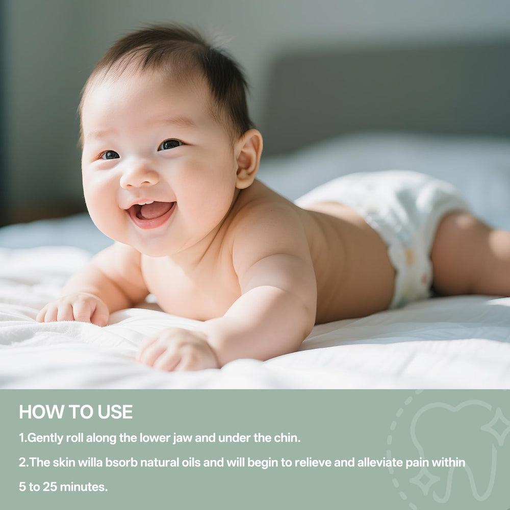 JOIEFIEX teething roller in use by caregiver during calm-down routine.