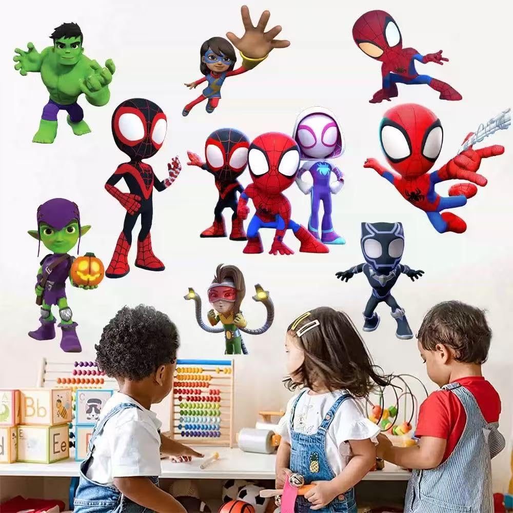 Joi-Fun Spideyman wall stickers on wall showcase quick room transformation.