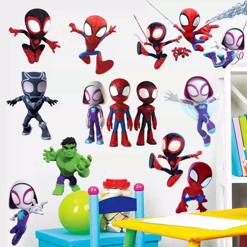 Joi-Fun Spideyman wall stickers brighten play areas with easy peel-and-stick design.