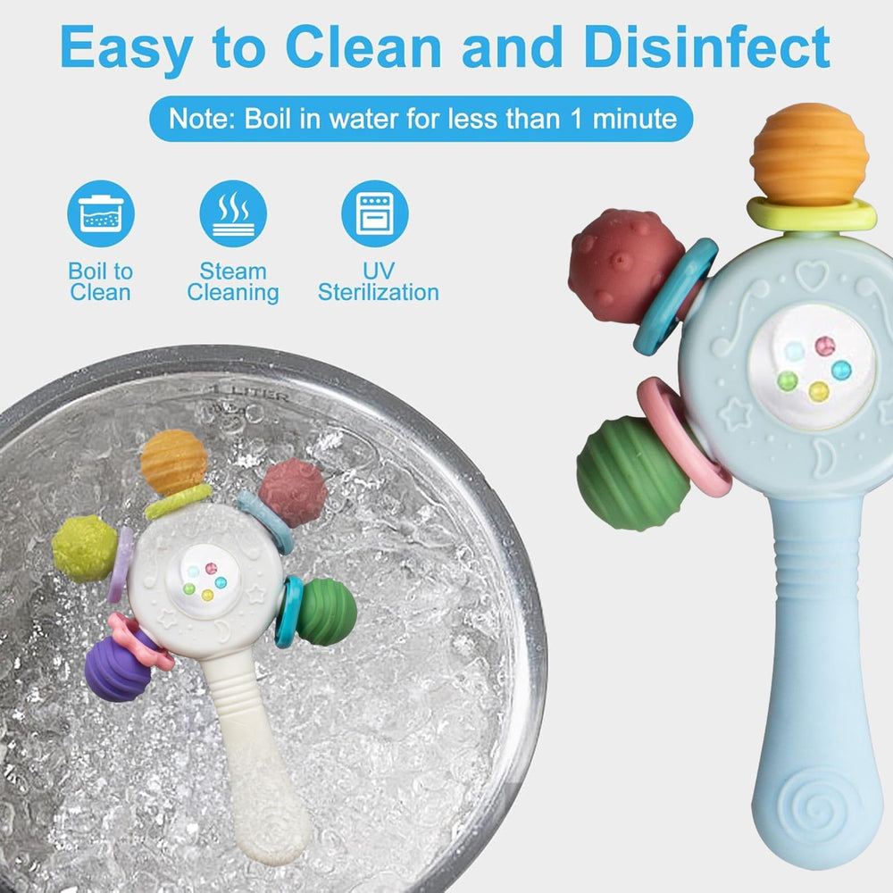 Joinshow soft silicone baby teether offers gentle chewing and durability.