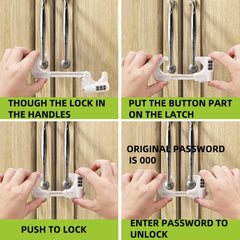 Jola's House locks adapt to 2-3.7 inch handles for kitchen or bathroom cabinets.