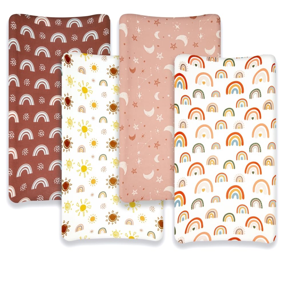 Jola's House 4Pack Boho Nursery Sheets rainbow design delivers playful color and breathable warmth.