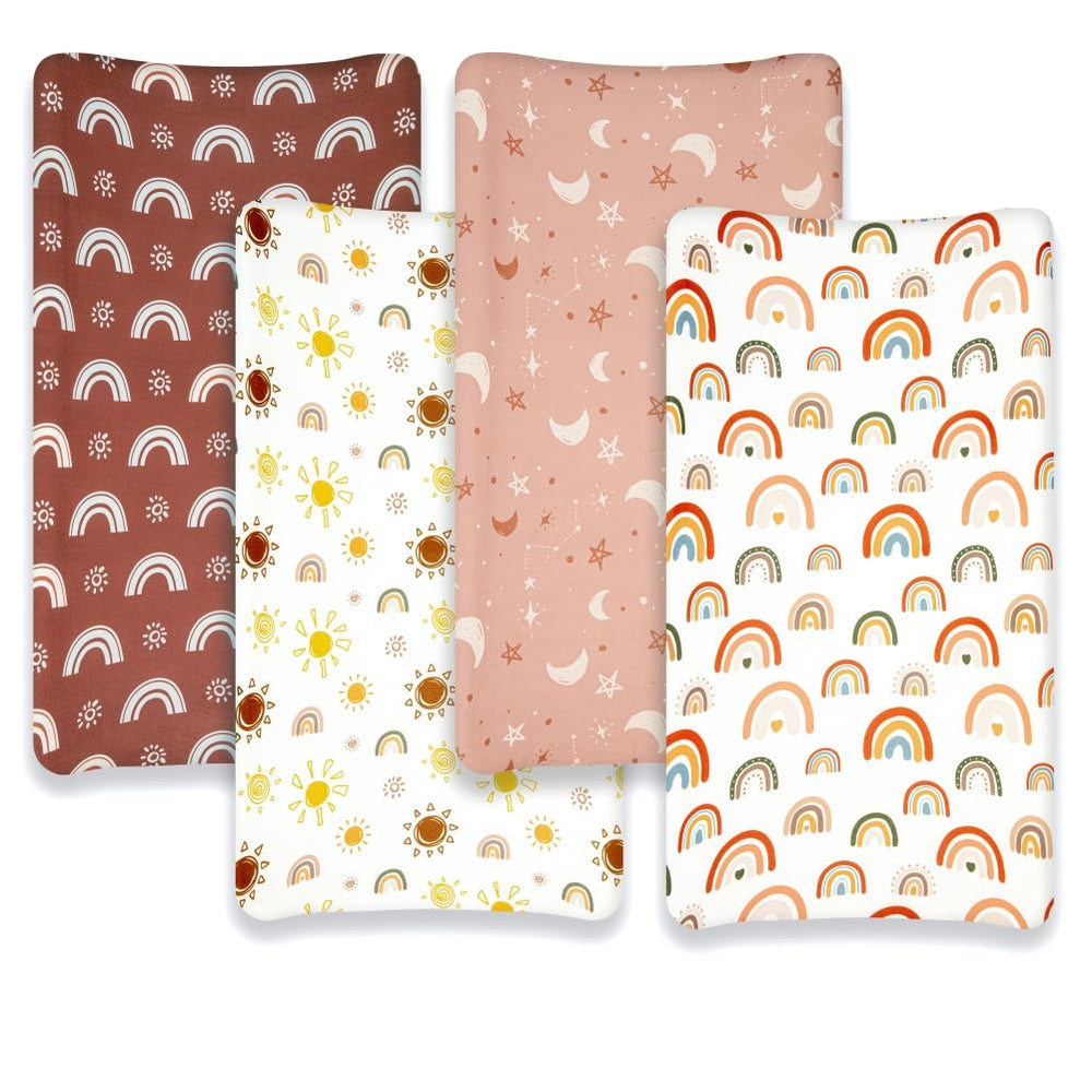 Jola's House 4Pack Boho Nursery Sheets rainbow design delivers playful color and breathable warmth.