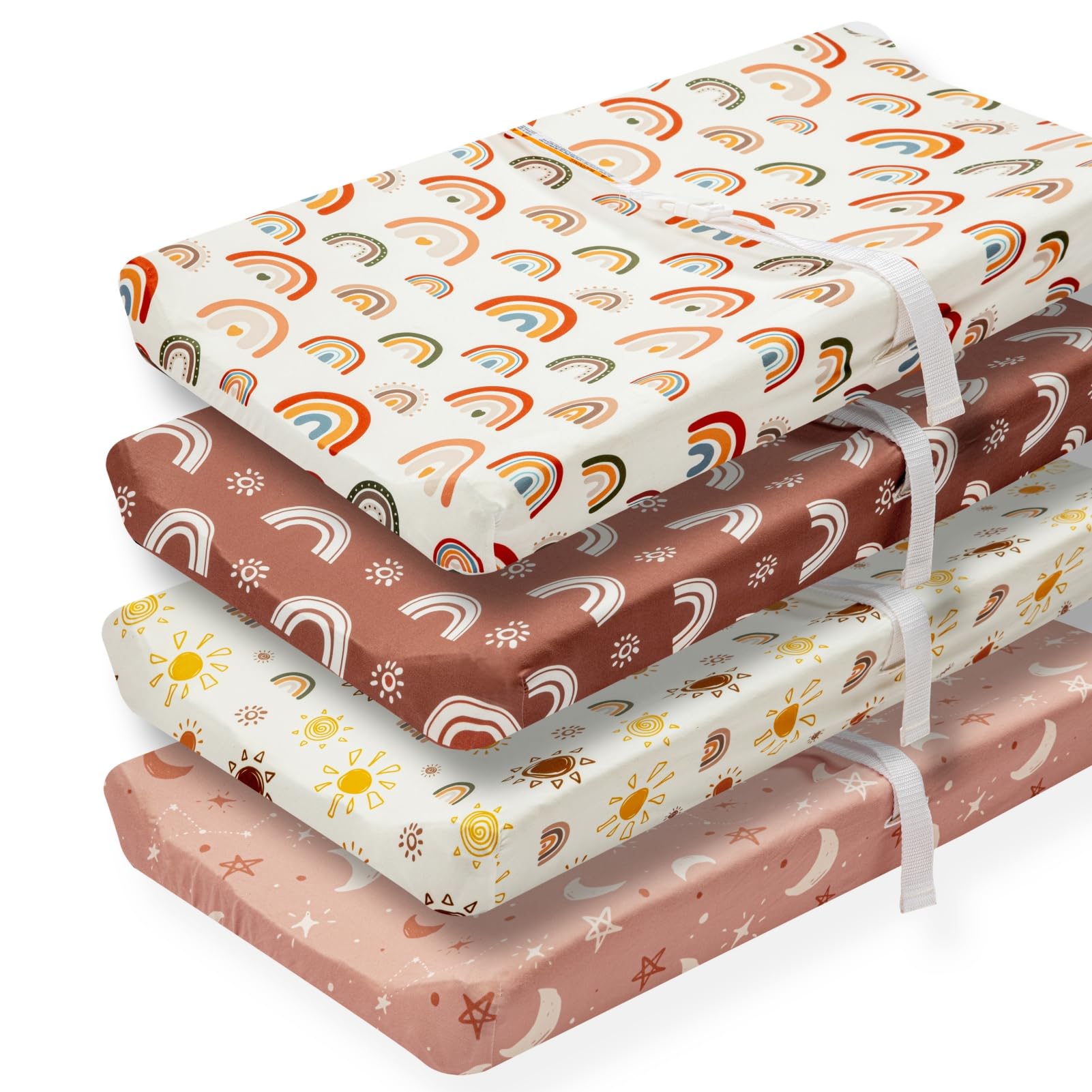 Jola's House 4Pack Boho Nursery Sheets sunshine design offer soft comfort and easy daily changes.