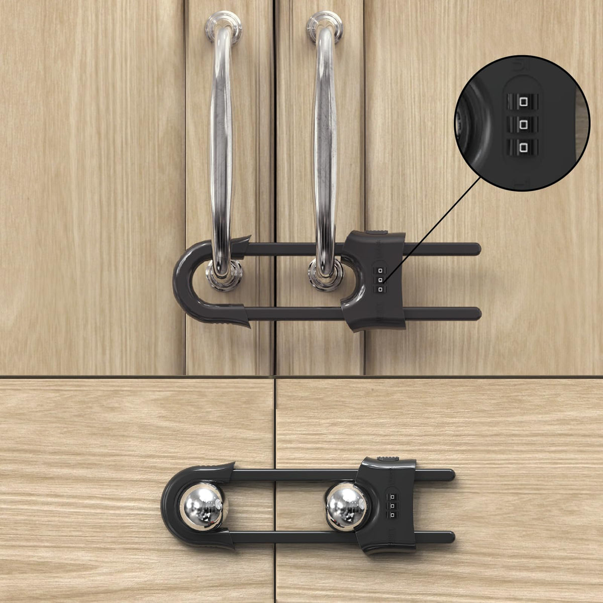 Jola's House 4pack sliding cabinet locks front view shows durable ABS for child safety.