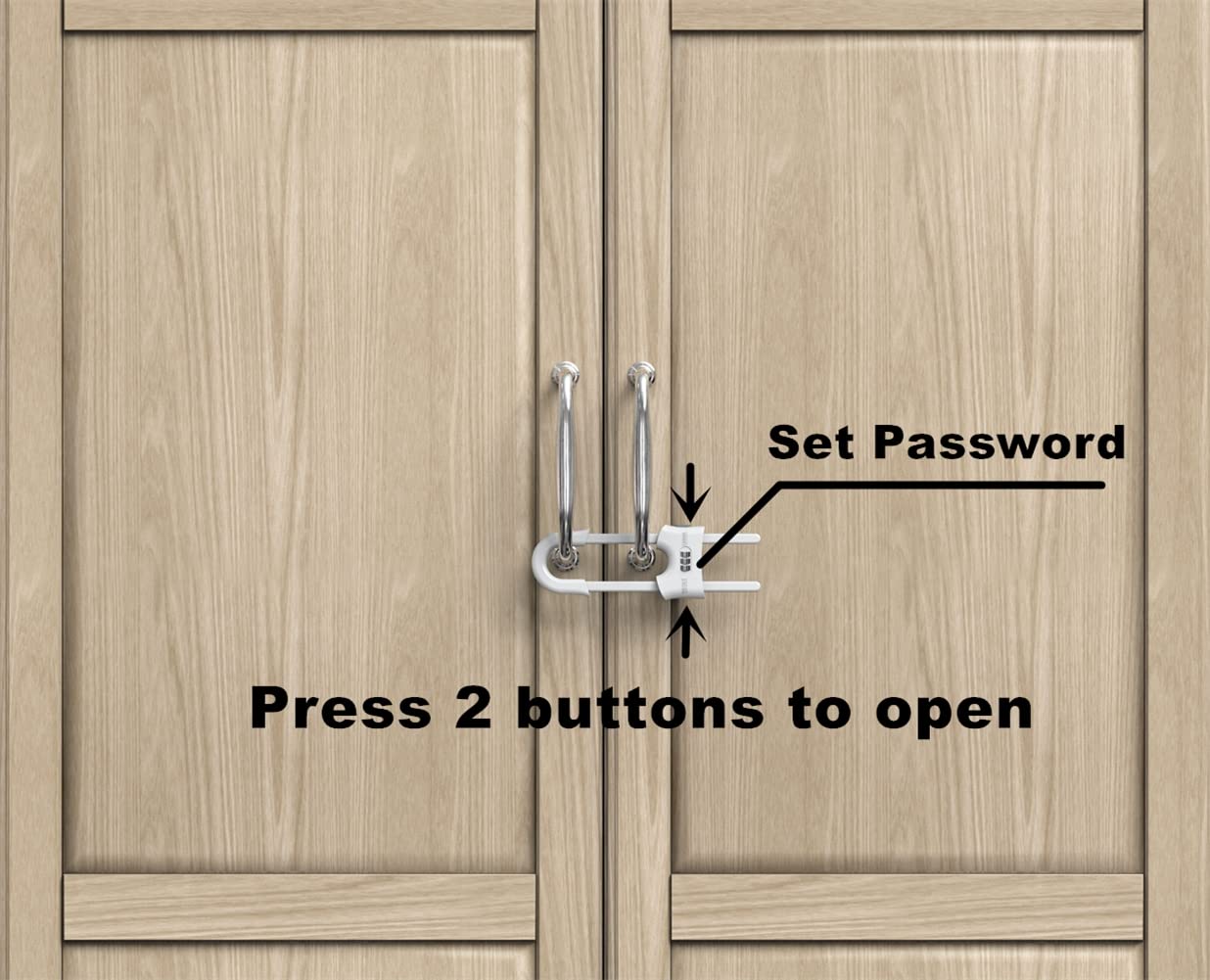Jola's House child-proof lock close-up shows double-button security.