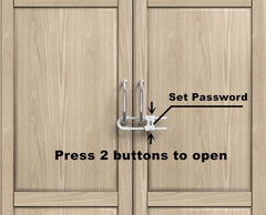 Jola's House child-proof lock close-up shows double-button security.