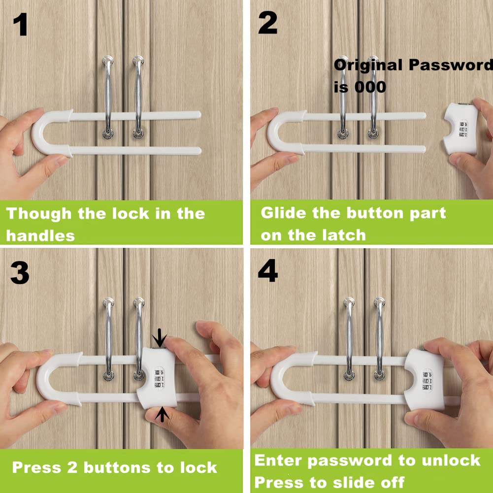 Jola's House adjustable U-shaped cabinet lock fits knobs and handles.