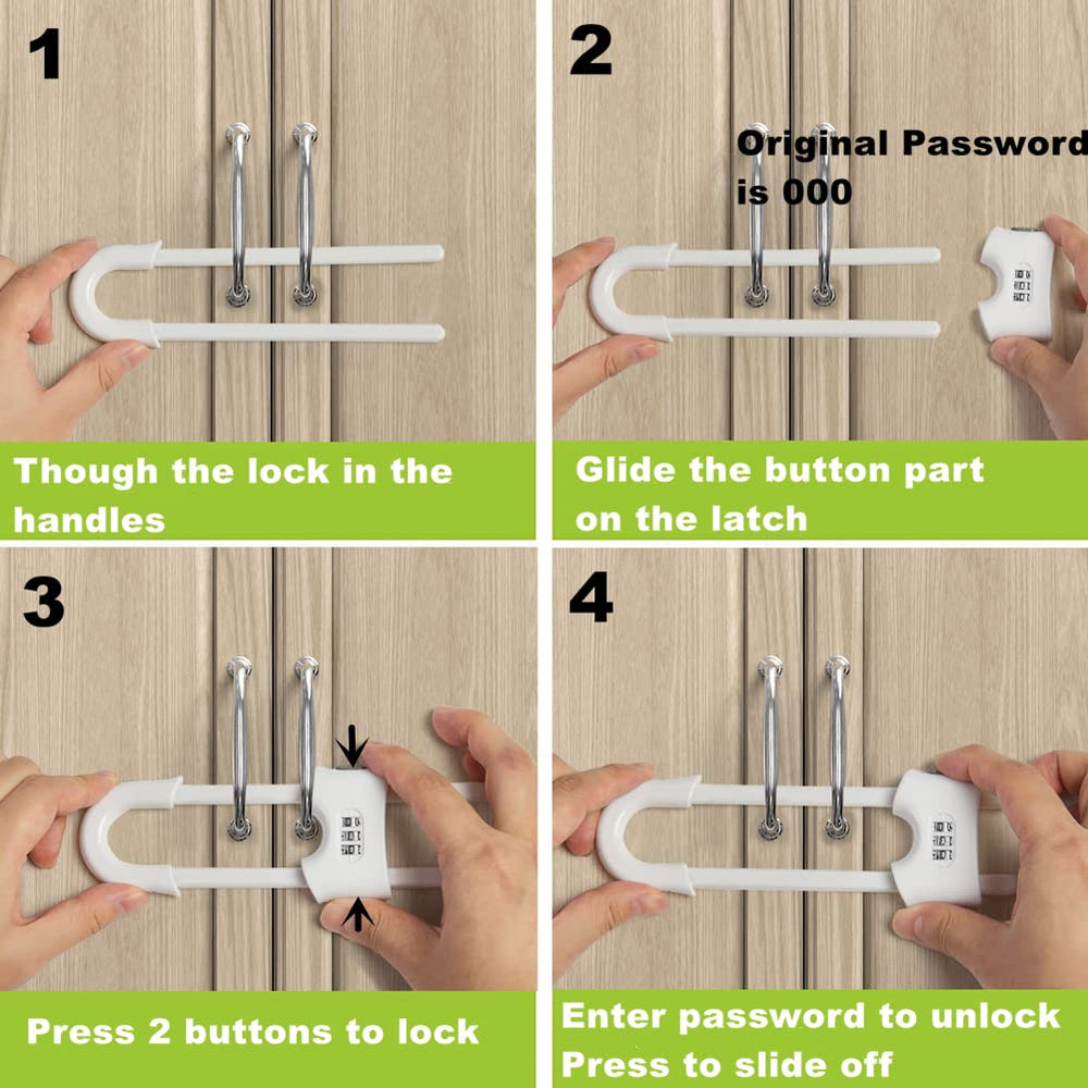 Jola's House adjustable U-shaped cabinet lock fits knobs and handles.