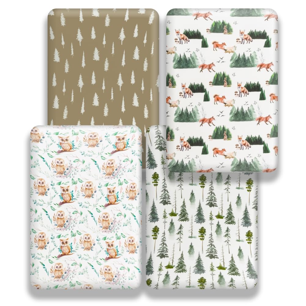 Jola's House woodland print crib sheets fit various standard pack-and-play sizes