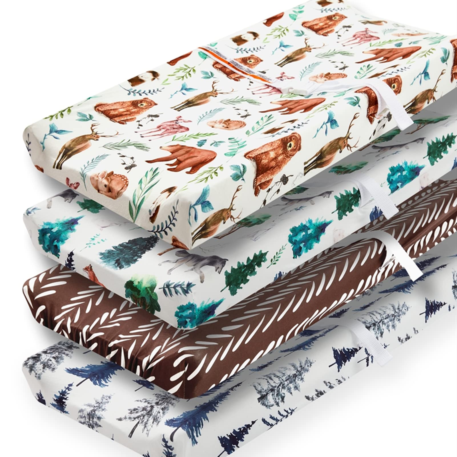 Jola's House woodland changing pad cover closeup shows ultra-soft fabric for baby comfort.