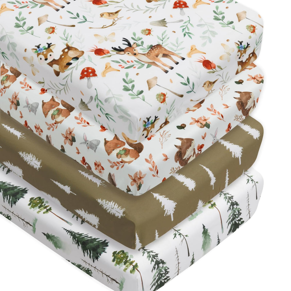 Jola's House woodland forest animals crib sheet in soft fabric for gentle baby sleep