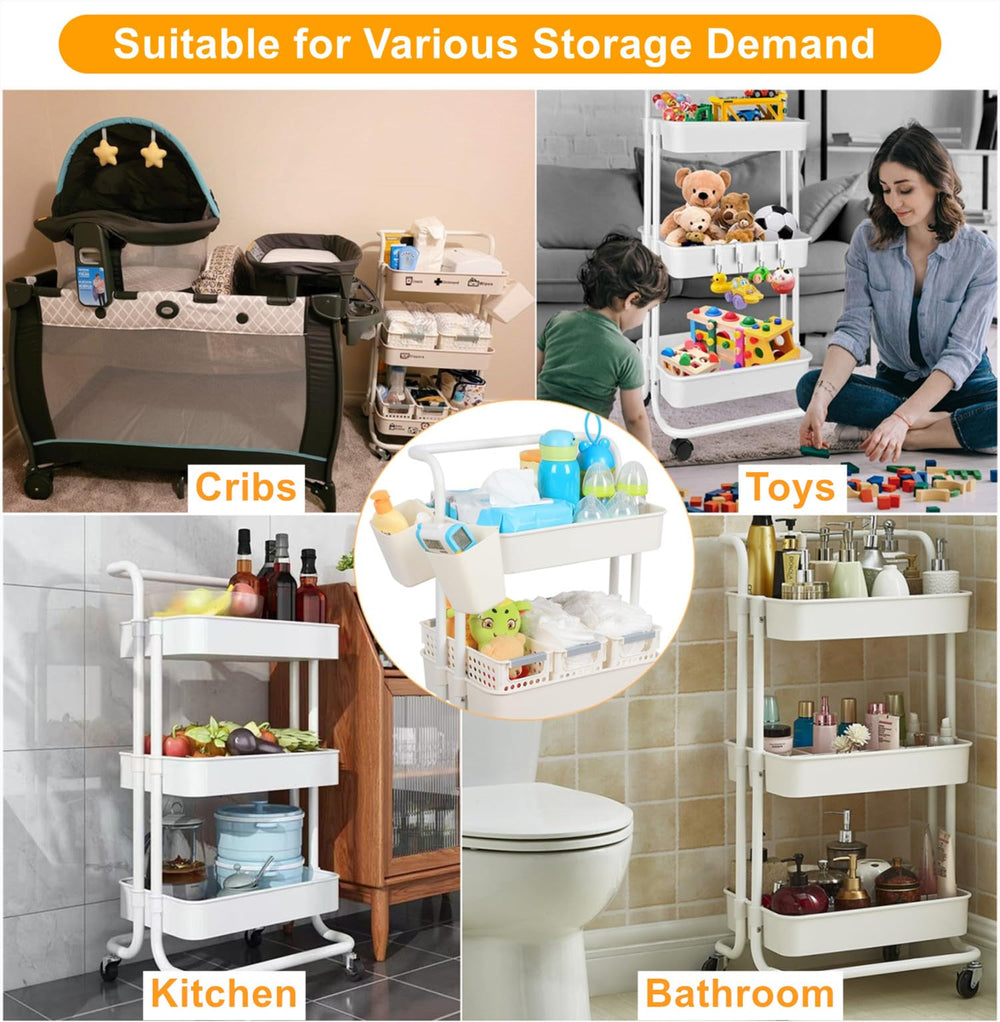 JOLEAD mobile nursery cart supports one-handed access to essentials.