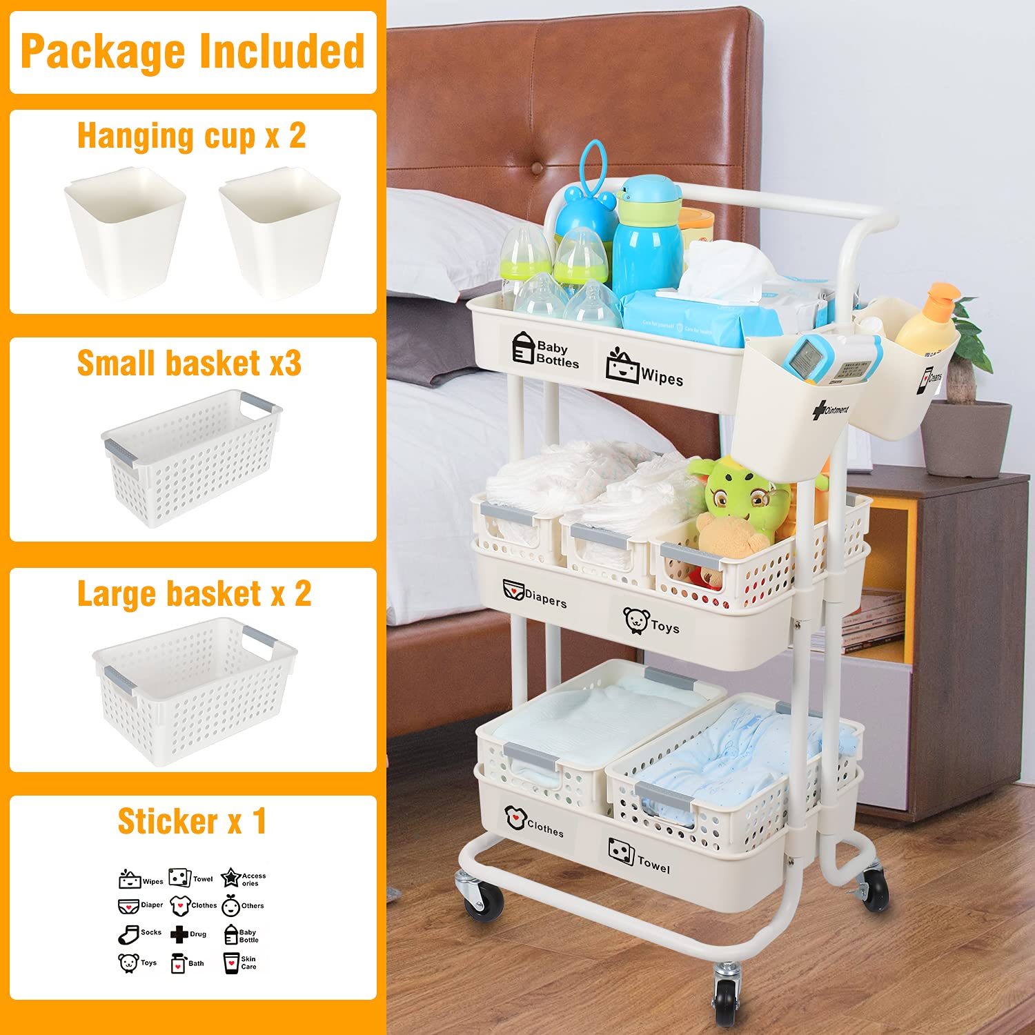 JOLEAD versatile baby-essentials cart doubles as art or craft storage.