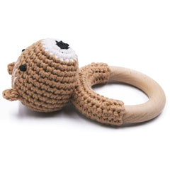 Joliecraft baby rattle brown bear offers gentle sound for sensory play.