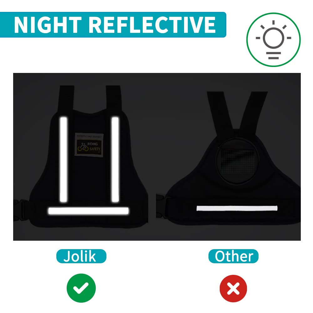 Jolik reflective strip on harness enhances visibility during night rides